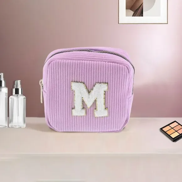 Letter M Pattern Makeup Bag for Travel Pink Purple - Picture 5 of 5